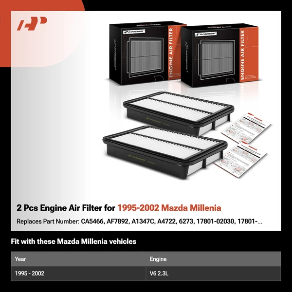 2 Pcs Engine Air Filter for 1995-2002 Mazda Millenia