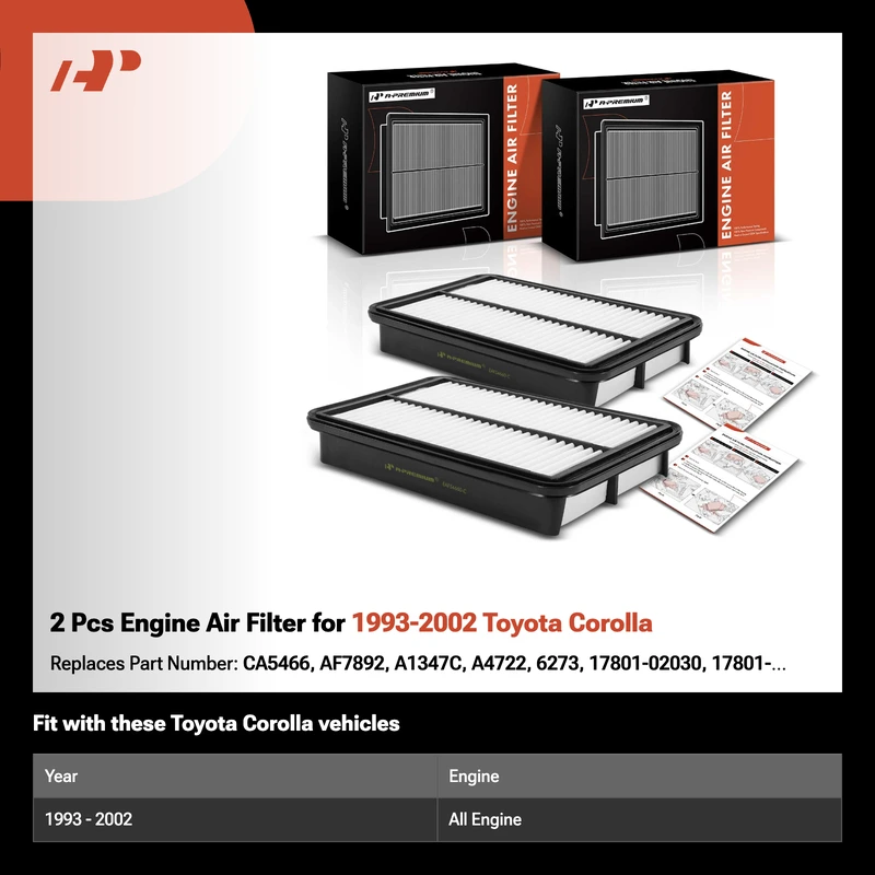 2 Pcs Engine Air Filter for 1993-2002 Toyota Corolla