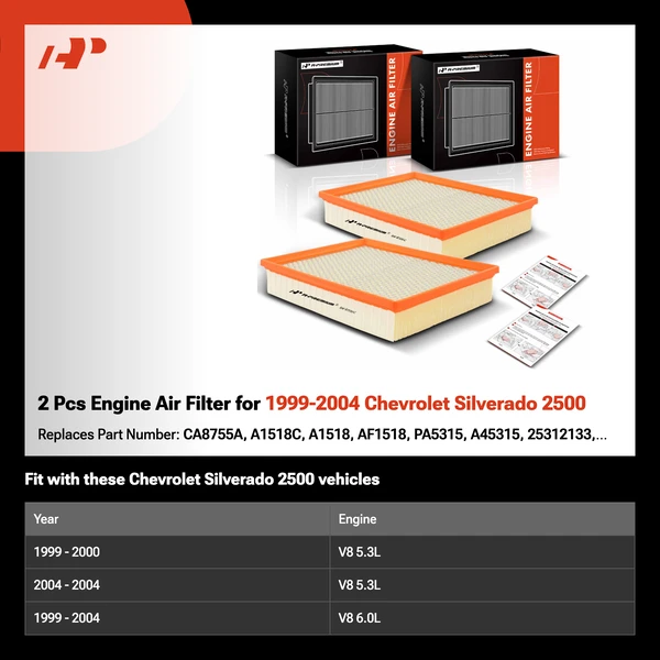 2 Pcs Engine Air Filter for 1999-2004 Chevrolet Silverado 2500