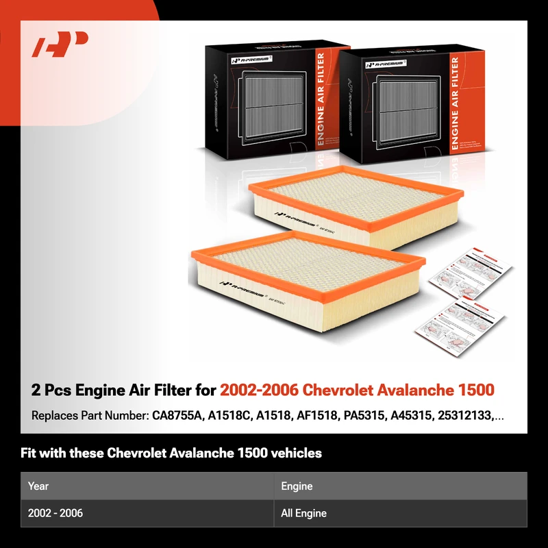 2 Pcs Engine Air Filter for 2002-2006 Chevrolet Avalanche 1500