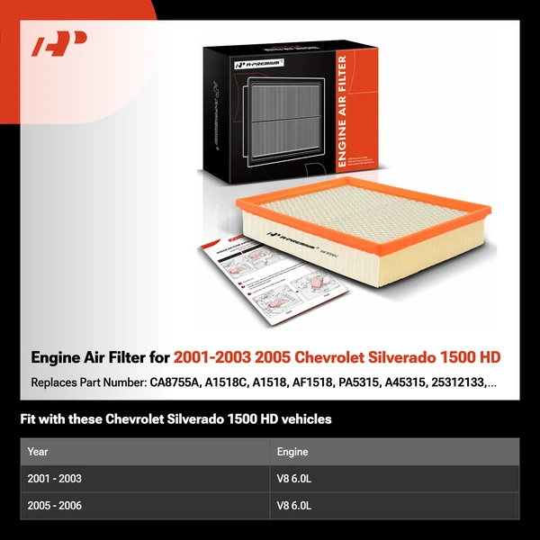 Engine Air Filter for 2001-2003 2005 Chevrolet Silverado 1500 HD