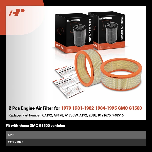 2 Pcs Engine Air Filter for 1979 1981-1982 1984-1995 GMC G1500