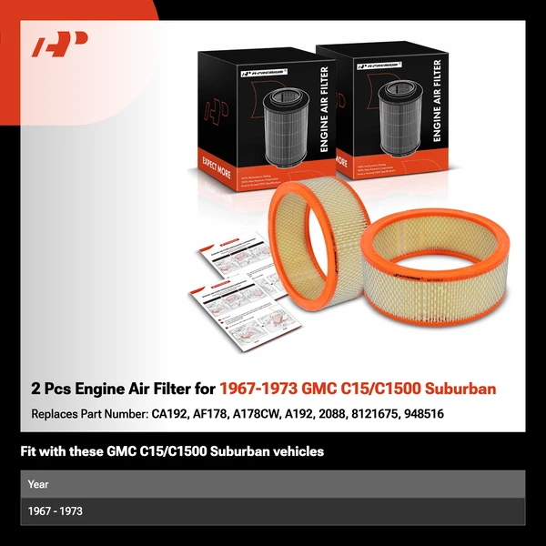 2 Pcs Engine Air Filter for 1967-1973 GMC C15/C1500 Suburban