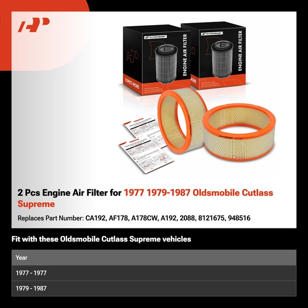 2 Pcs Engine Air Filter for 1977 1979-1987 Oldsmobile Cutlass Supreme