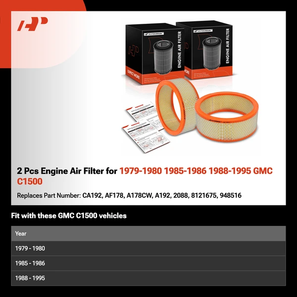 2 Pcs Engine Air Filter for 1979-1980 1985-1986 1988-1995 GMC C1500