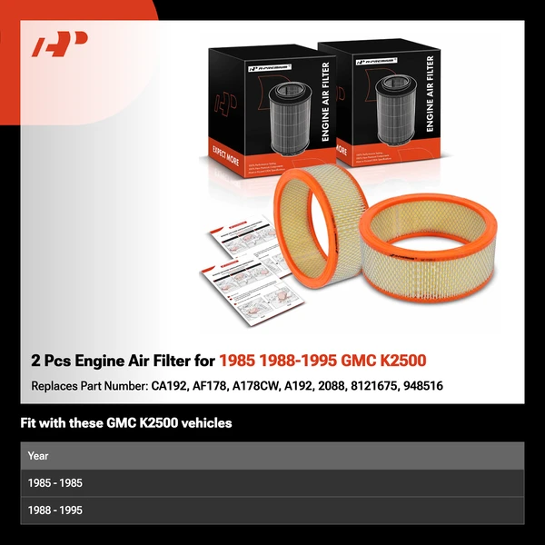 2 Pcs Engine Air Filter for 1985 1988-1995 GMC K2500