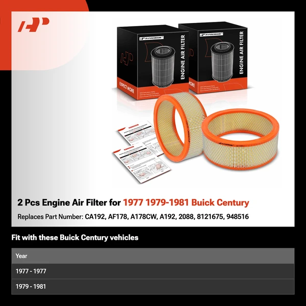 2 Pcs Engine Air Filter for 1977 1979-1981 Buick Century