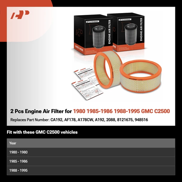 2 Pcs Engine Air Filter for 1980 1985-1986 1988-1995 GMC C2500