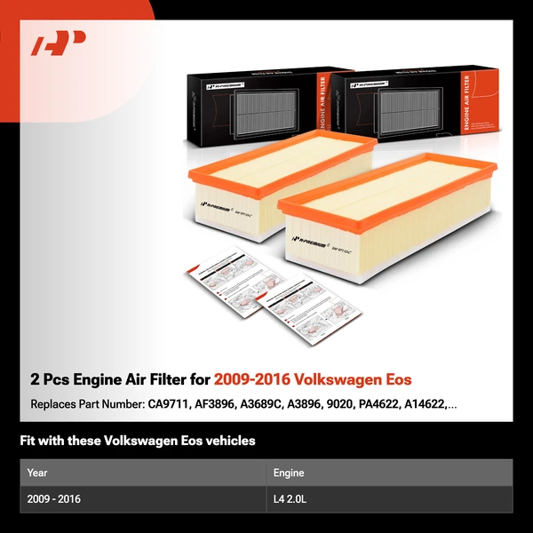 2 Pcs Engine Air Filter for 2009-2016 Volkswagen Eos