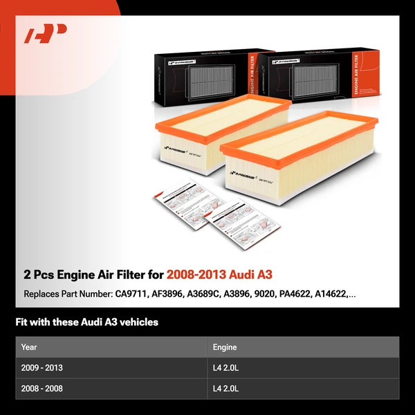 2 Pcs Engine Air Filter for 2008-2013 Audi A3