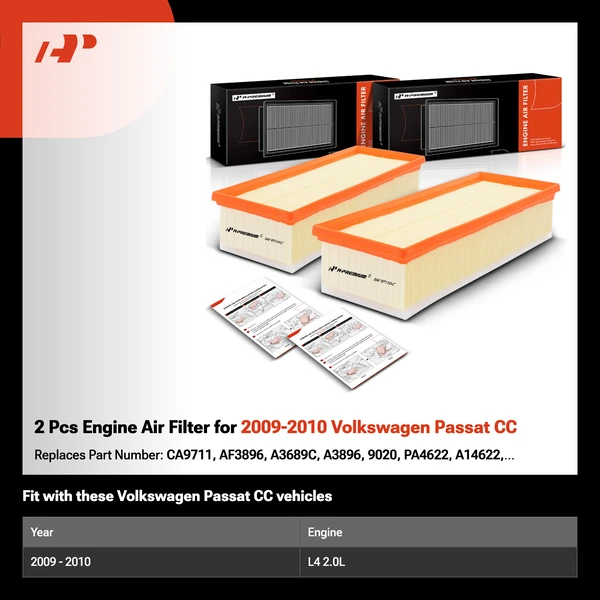 2 Pcs Engine Air Filter for 2009-2010 Volkswagen Passat CC