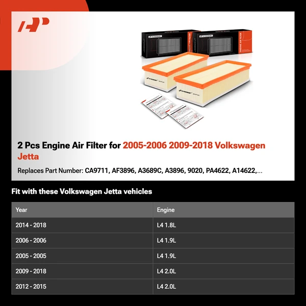 2 Pcs Engine Air Filter for 2005-2006 2009-2018 Volkswagen Jetta