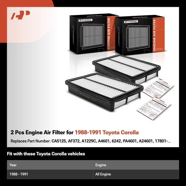 2 Pcs Engine Air Filter for 1988-1991 Toyota Corolla