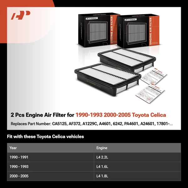 2 Pcs Engine Air Filter for 1990-1993 2000-2005 Toyota Celica