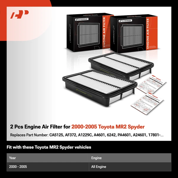 2 Pcs Engine Air Filter for 2000-2005 Toyota MR2 Spyder