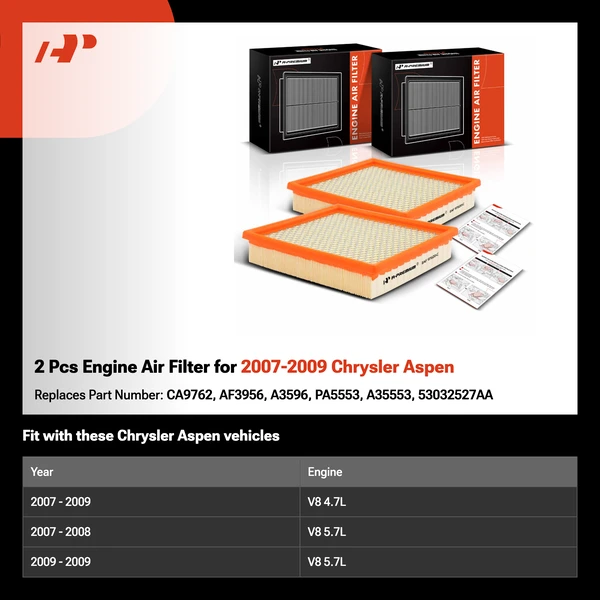 2 Pcs Engine Air Filter for 2007-2009 Chrysler Aspen
