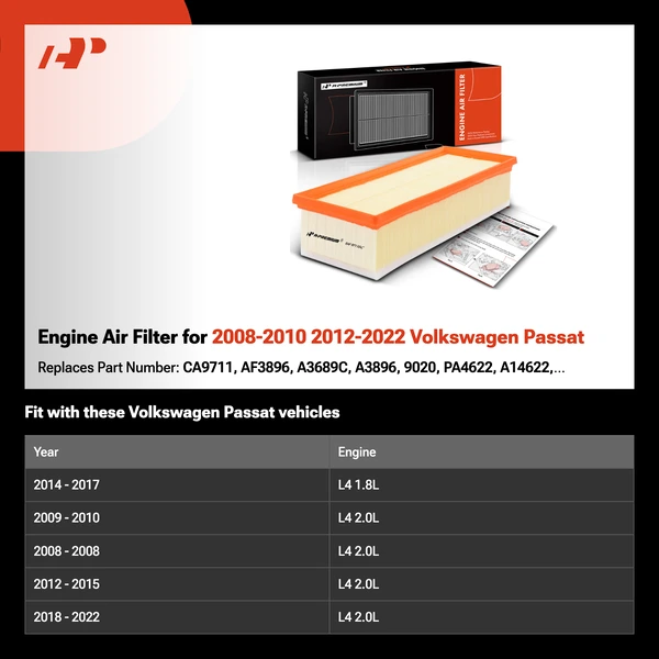 Engine Air Filter for 2008-2010 2012-2022 Volkswagen Passat
