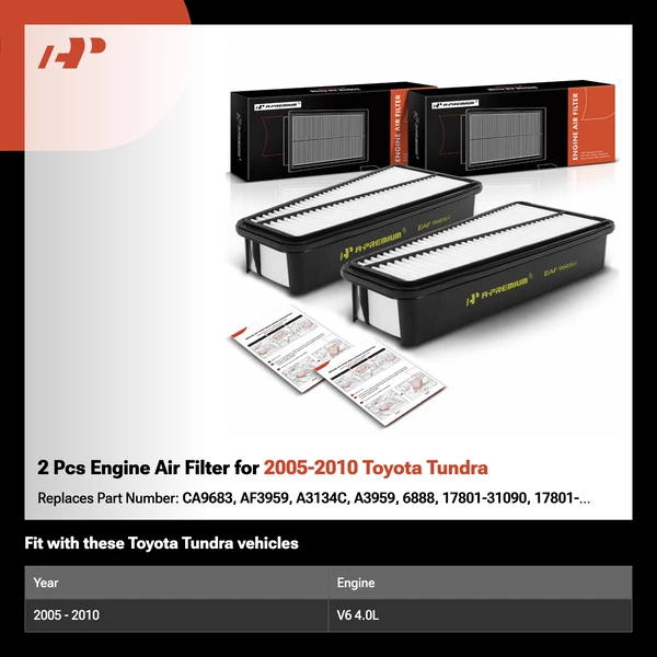 2 Pcs Engine Air Filter for 2005-2010 Toyota Tundra