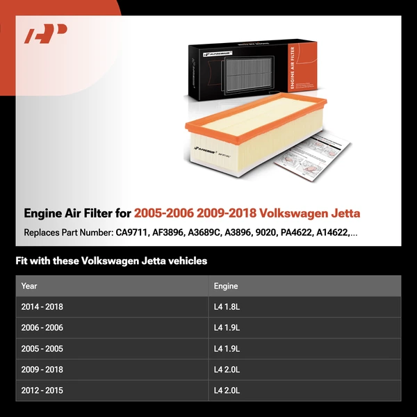 Engine Air Filter for 2005-2006 2009-2018 Volkswagen Jetta