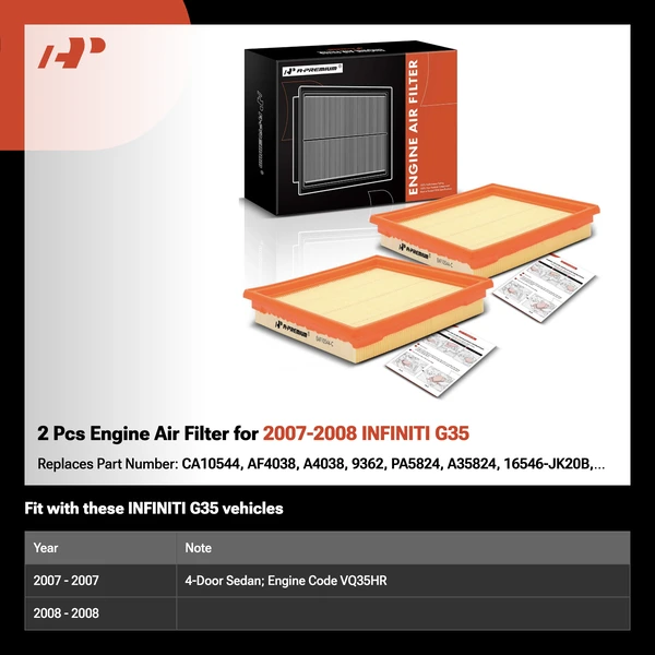 2 Pcs Engine Air Filter for 2007-2008 INFINITI G35