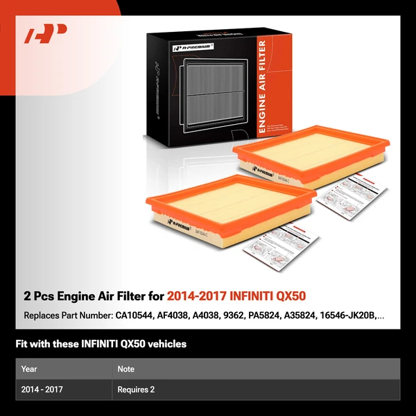 2 Pcs Engine Air Filter for 2014-2017 INFINITI QX50