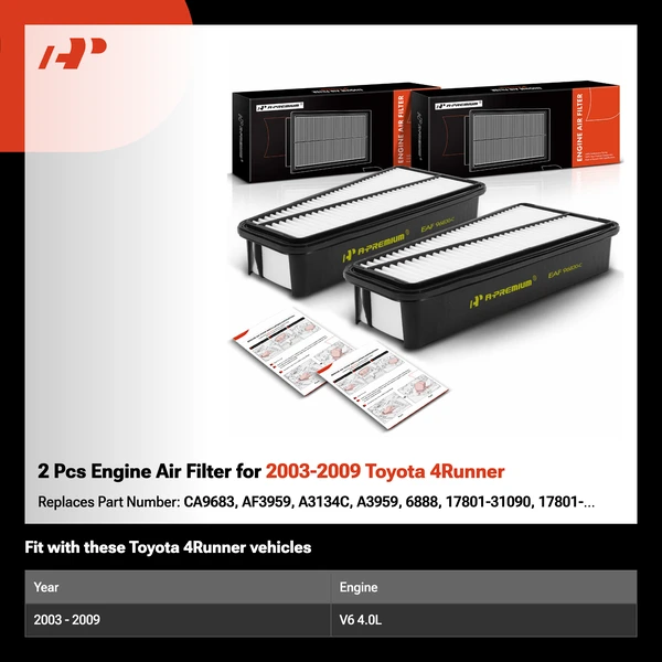 2 Pcs Engine Air Filter for 2003-2009 Toyota 4Runner