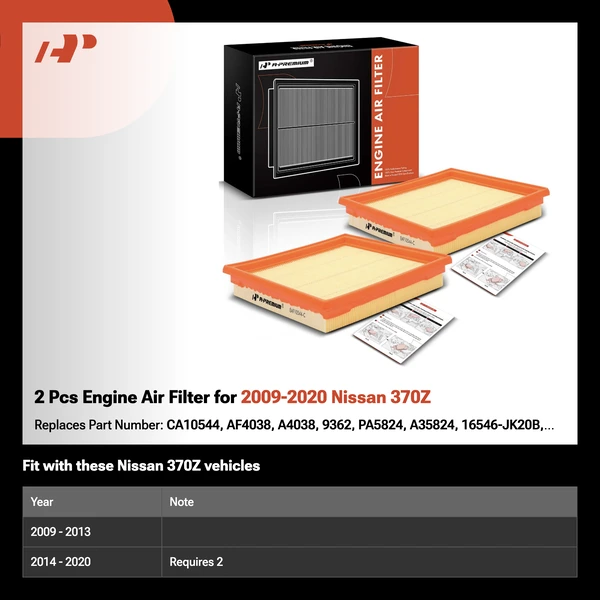 2 Pcs Engine Air Filter for 2009-2020 Nissan 370Z