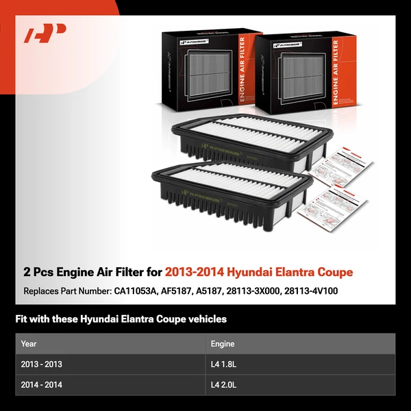 2 Pcs Engine Air Filter for 2013-2014 Hyundai Elantra Coupe