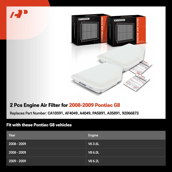 2 Pcs Engine Air Filter for 2008-2009 Pontiac G8