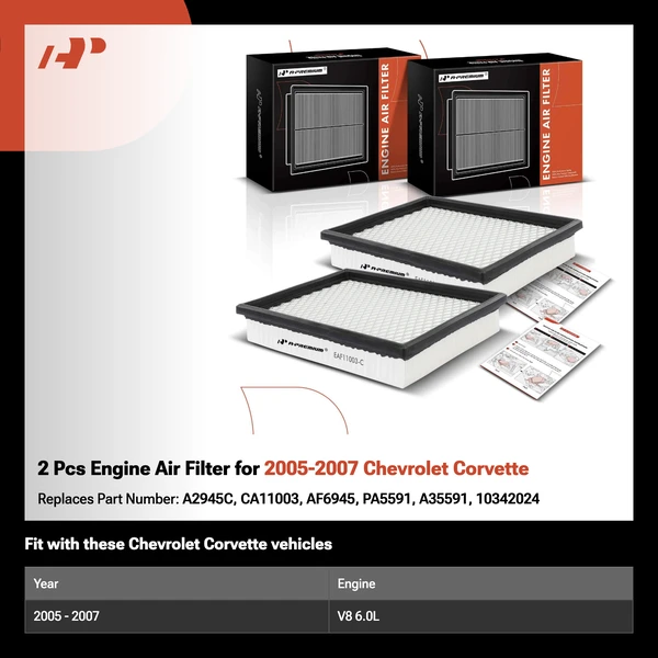 2 Pcs Engine Air Filter for 2005-2007 Chevrolet Corvette