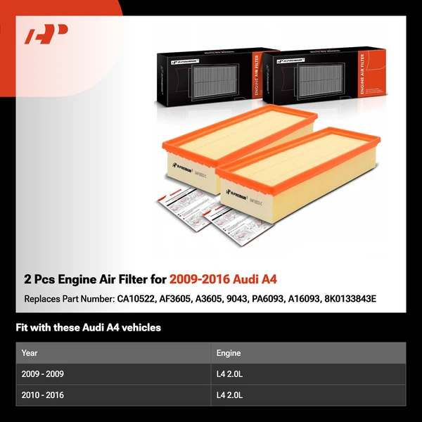 2 Pcs Engine Air Filter for 2009-2016 Audi A4