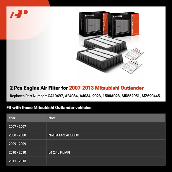 2 Pcs Engine Air Filter for 2007-2013 Mitsubishi Outlander