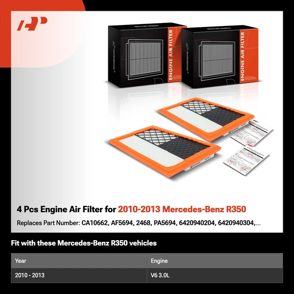 4 Pcs Engine Air Filter for 2010-2013 Mercedes-Benz R350