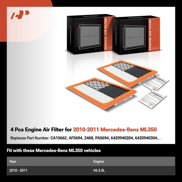 4 Pcs Engine Air Filter for 2010-2011 Mercedes-Benz ML350