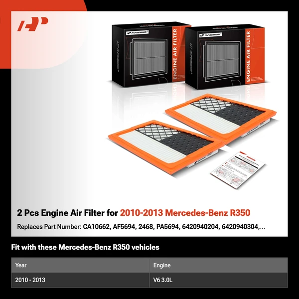 2 Pcs Engine Air Filter for 2010-2013 Mercedes-Benz R350