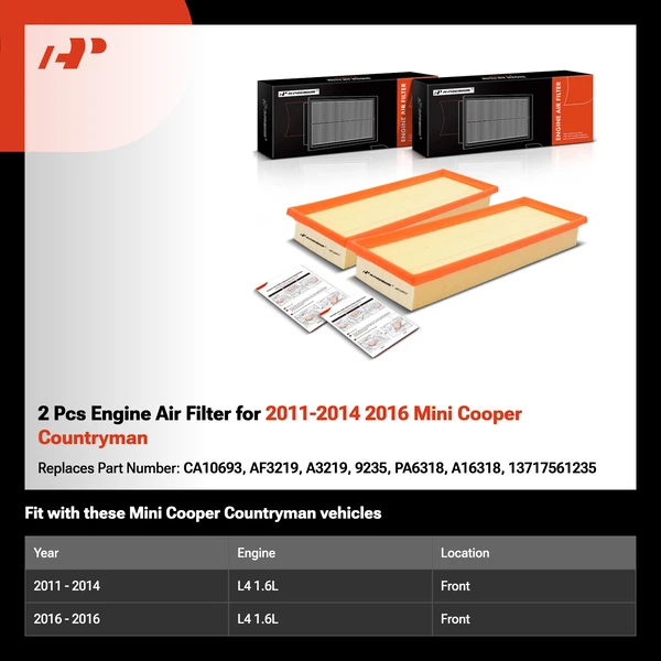 2 Pcs Engine Air Filter for 2011-2014 2016 Mini Cooper Countryman