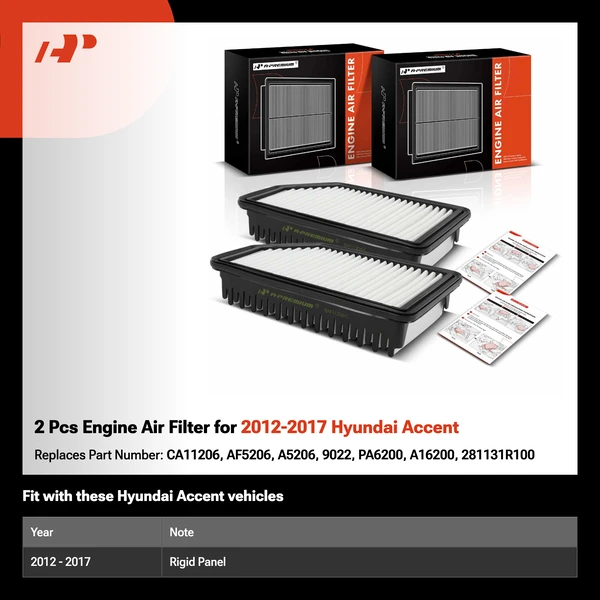 2 Pcs Engine Air Filter for 2012-2017 Hyundai Accent