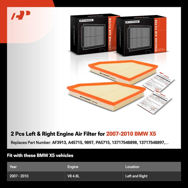 2 Pcs Left & Right Engine Air Filter for 2007-2010 BMW X5