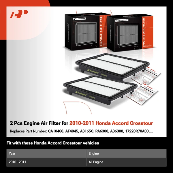 2 Pcs Engine Air Filter for 2010-2011 Honda Accord Crosstour