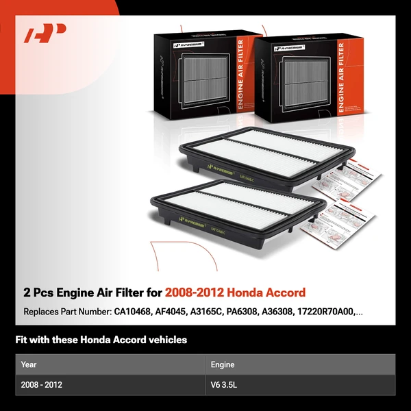 2 Pcs Engine Air Filter for 2008-2012 Honda Accord