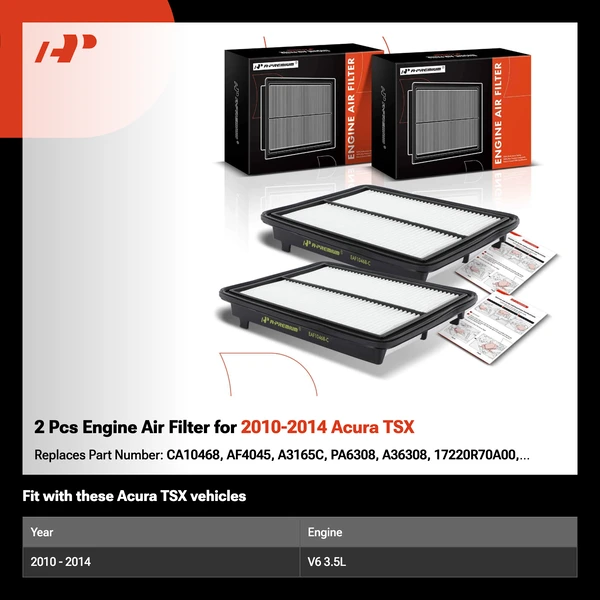 2 Pcs Engine Air Filter for 2010-2014 Acura TSX