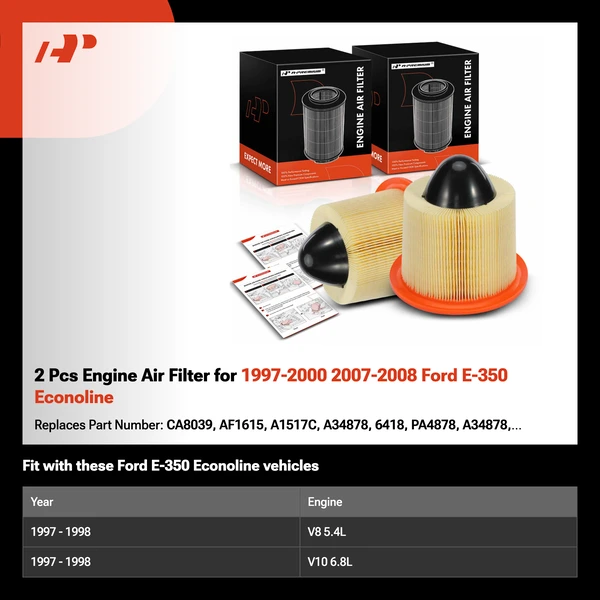 2 Pcs Engine Air Filter for 1997-2000 2007-2008 Ford E-350 Econoline