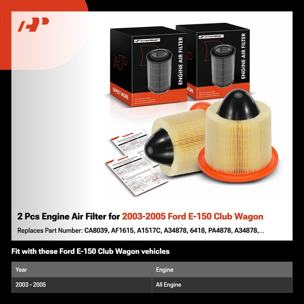 2 Pcs Engine Air Filter for 2003-2005 Ford E-150 Club Wagon