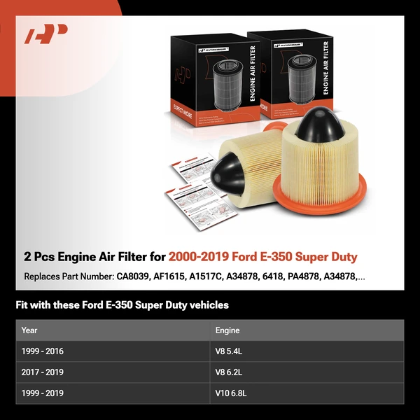 2 Pcs Engine Air Filter for 2000-2019 Ford E-350 Super Duty