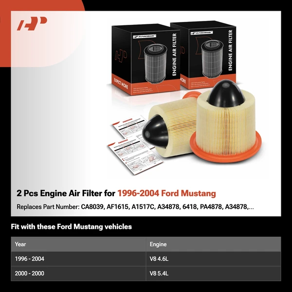 2 Pcs Engine Air Filter for 1996-2004 Ford Mustang