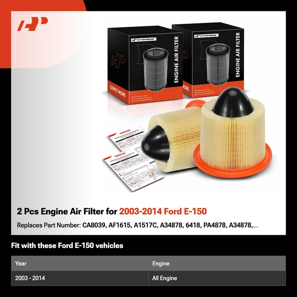 2 Pcs Engine Air Filter for 2003-2014 Ford E-150