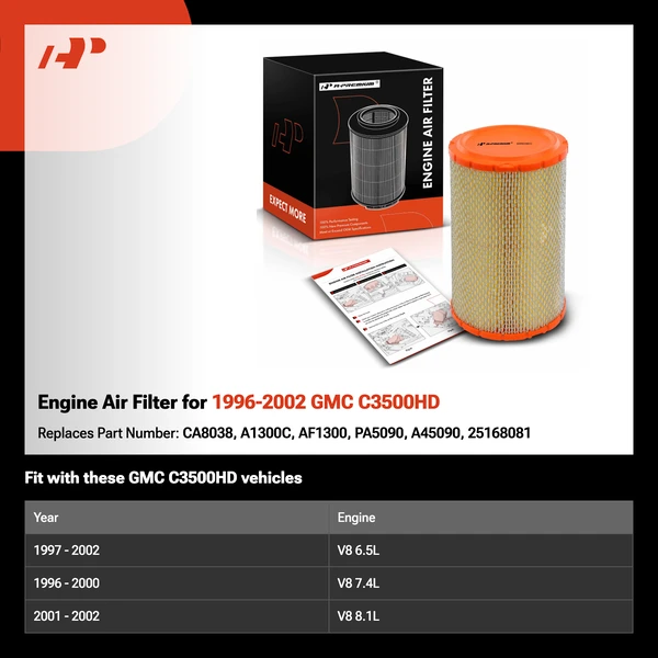 Engine Air Filter for 1996-2002 GMC C3500HD