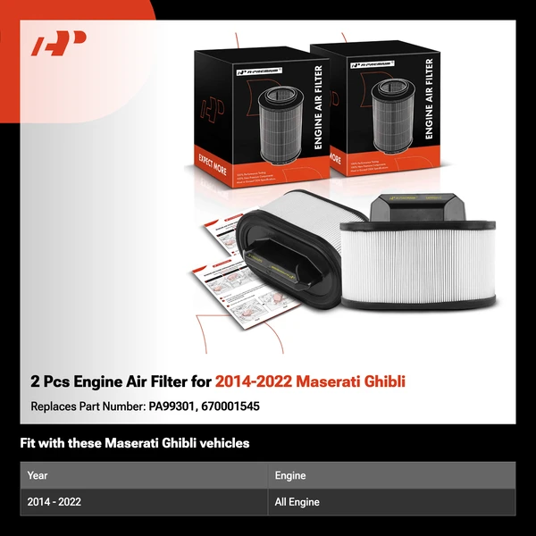 2 Pcs Engine Air Filter for 2014-2022 Maserati Ghibli