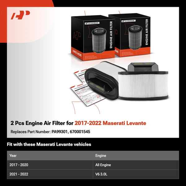 2 Pcs Engine Air Filter for 2017-2022 Maserati Levante