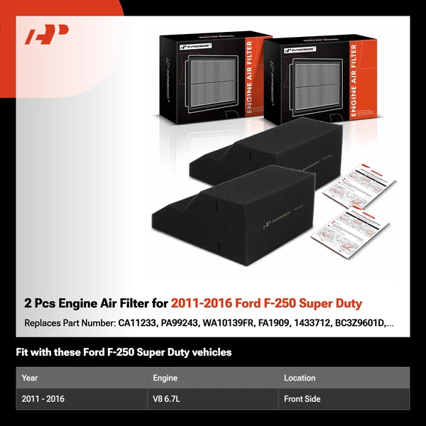 2 Pcs Engine Air Filter for 2011-2016 Ford F-250 Super Duty